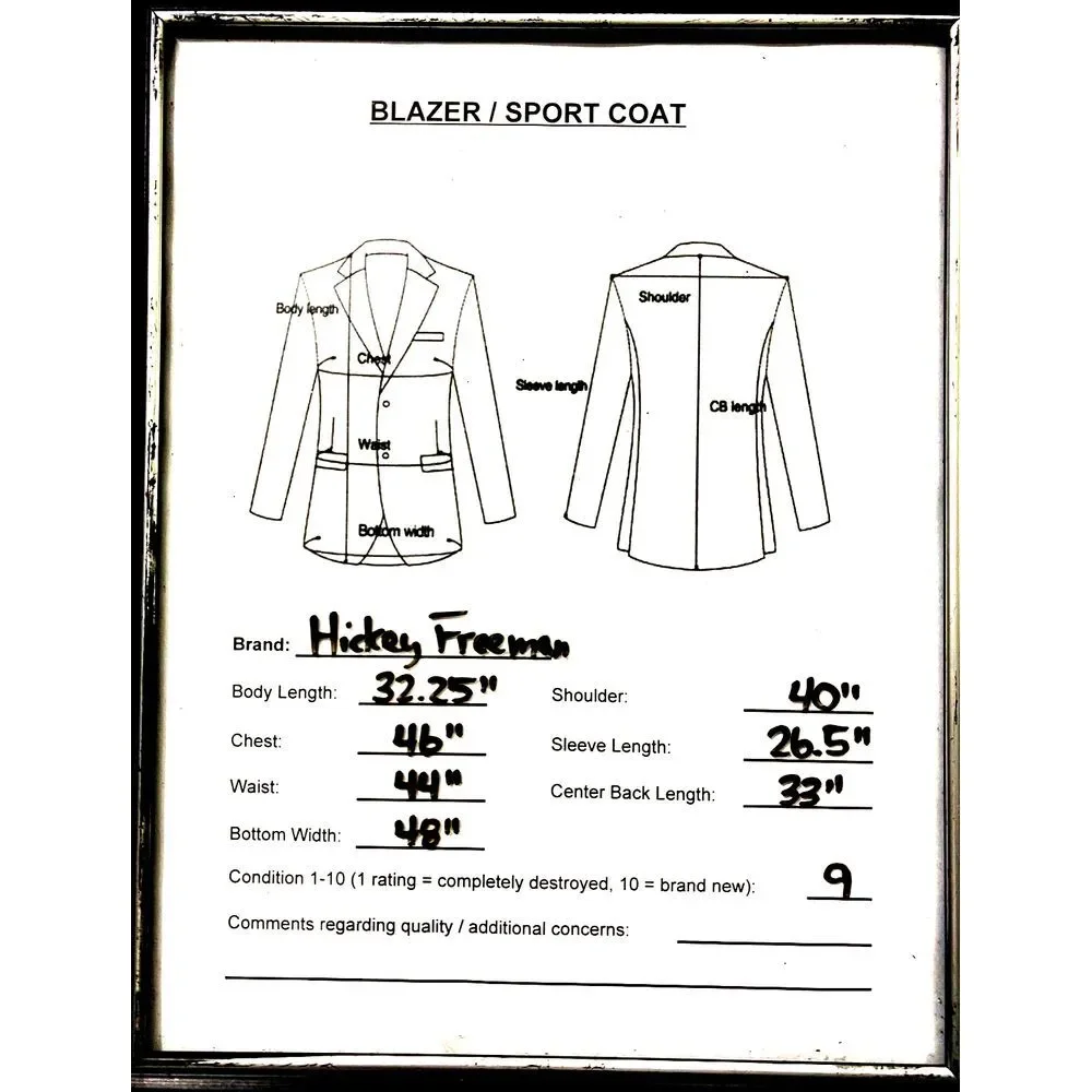 Hickey Freeman 44L Gray Loro Piana Tasmanian Super 130's Wool 2 Btn Blazer‎
